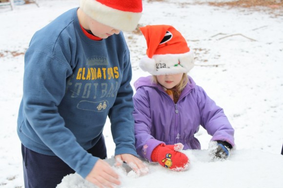 Making snowballs - nature study winter weather