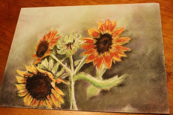 Chalk Sunflower Art project for Kids - Art Lesson using Pastels 