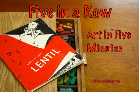 The last couple of weeks we've been enjoying Lentil in our Five in a Row studies. So, when Nana stopped by for a visit, we asked if there was some sort of art activity she might be able to show us. Maybe some Five in a Row art in five minutes? 