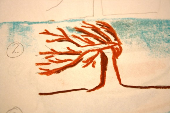 wind in the tree chalk pastel step 2