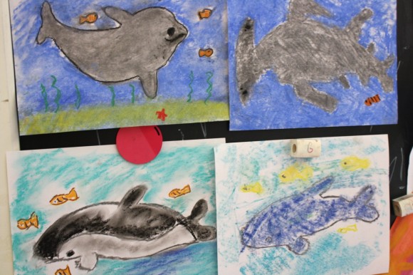 chalk pastel swimming creatures