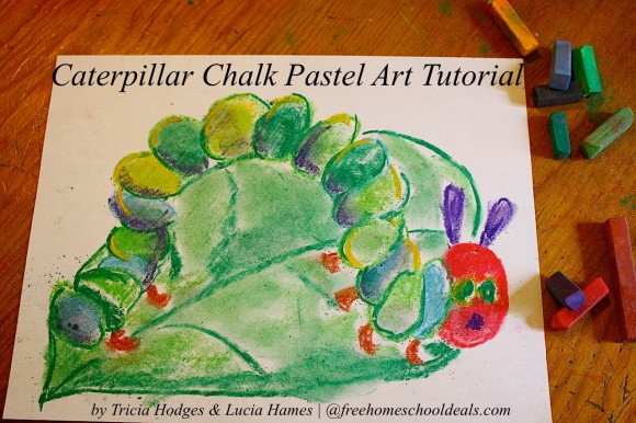 Caterpillar Chalk Pastel Art Tutorial www.freehomeschooldeals.com