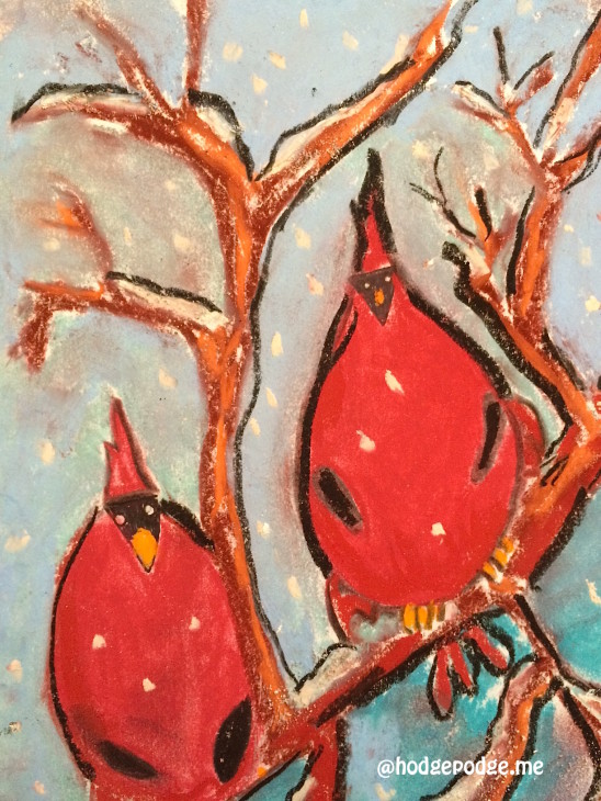 Cardinal in Winter chalk art