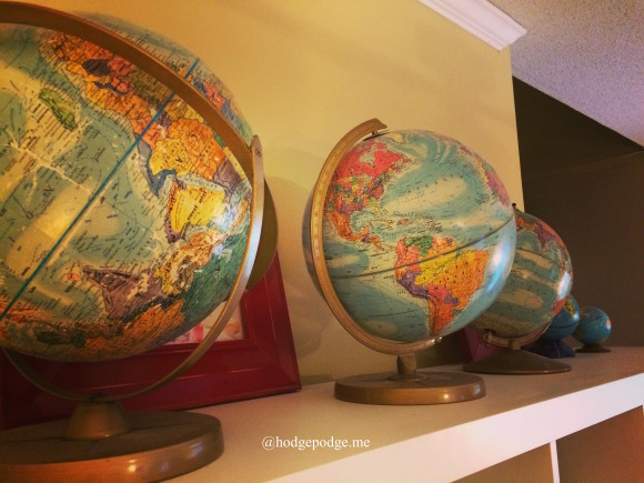 Globe collection in the family room