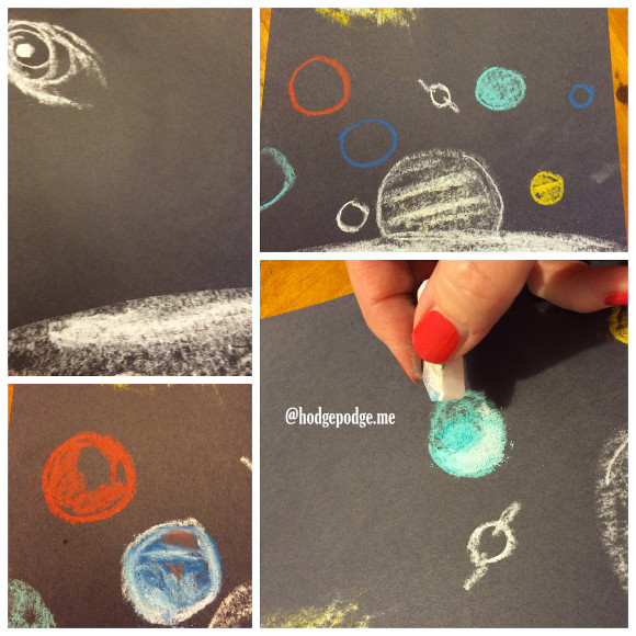 Chalk pastel planets
